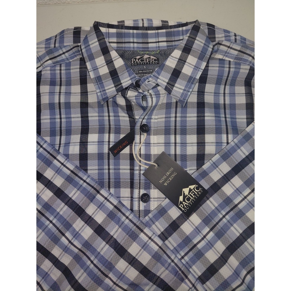 Pacific Outfitters Plaid Outdoor Button-Up Shirt Mens S Long‎ Sleeve Blue